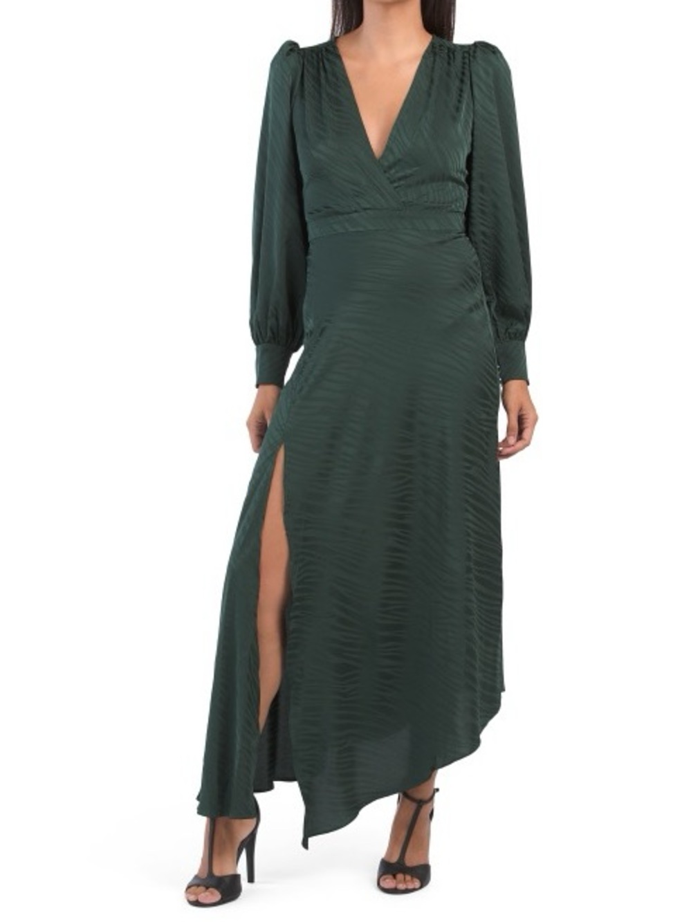 RONNY KOBO Estelle Long Sleeve V Neck Asymmetrical Midi Dress Medium Green